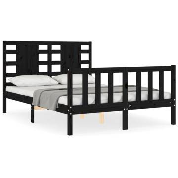 Black Small Double Bed Frame with Headboard - Solid Wood