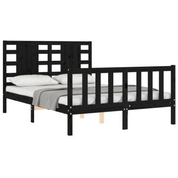 Black Small Double Bed Frame with Headboard - Solid Wood