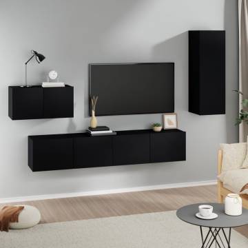 4 Piece Black TV Cabinet Set - Stylish & Practical Storage