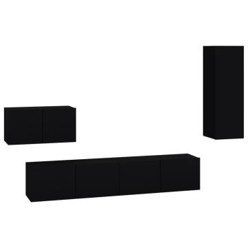 4 Piece Black TV Cabinet Set - Stylish & Practical Storage