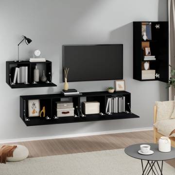 4 Piece Black TV Cabinet Set - Stylish & Practical Storage