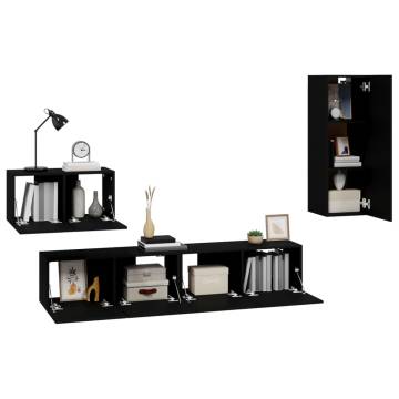 4 Piece Black TV Cabinet Set - Stylish & Practical Storage