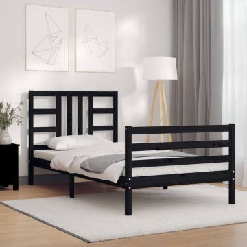 Black Single Bed Frame with Headboard - Solid Pine Wood