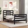 Black Single Bed Frame with Headboard - Solid Pine Wood