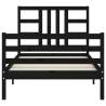 Black Single Bed Frame with Headboard - Solid Pine Wood