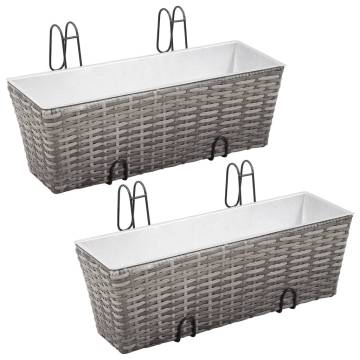 Balcony Raised Beds 2 pcs 50 cm Grey Poly Rattan - Hipo Market