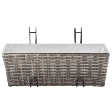 Balcony Raised Beds 2 pcs 50 cm Grey Poly Rattan - Hipo Market