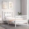 White Small Single Bed Frame with Headboard - Solid Wood