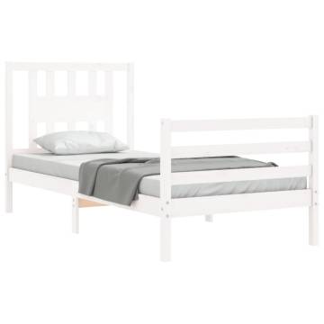 White Small Single Bed Frame with Headboard - Solid Wood