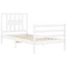 White Small Single Bed Frame with Headboard - Solid Wood