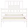 White Small Single Bed Frame with Headboard - Solid Wood