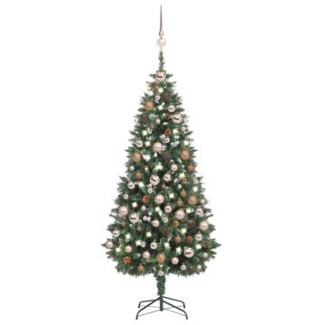 180 cm Pre-lit Artificial Christmas Tree with Ball Set & Pine Cones