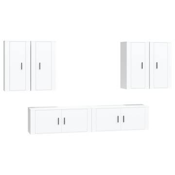 6 Piece White TV Cabinet Set - Stylish & Practical Storage