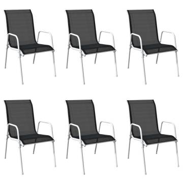 Stackable Garden Chairs Set - 6 Pcs Steel & Textilene Black