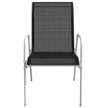 Stackable Garden Chairs Set - 6 Pcs Steel & Textilene Black