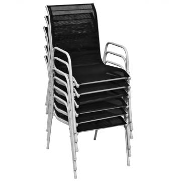 Stackable Garden Chairs Set - 6 Pcs Steel & Textilene Black