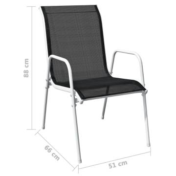 Stackable Garden Chairs Set - 6 Pcs Steel & Textilene Black