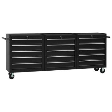 Tool Trolley with 15 Drawers - Durable Steel Black