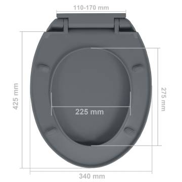 Soft-Close Grey Toilet Seat - Quick Release Oval Design