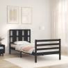 Black Small Single Bed Frame with Headboard - Solid Wood