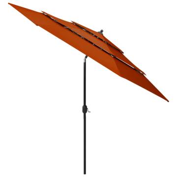 Terracotta 3-Tier Parasol with Aluminium Pole - 3m | HipoMarket