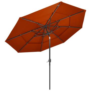 Terracotta 3-Tier Parasol with Aluminium Pole - 3m | HipoMarket