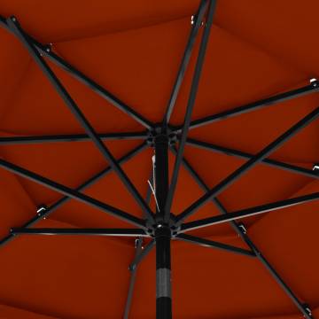 Terracotta 3-Tier Parasol with Aluminium Pole - 3m | HipoMarket