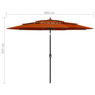 Terracotta 3-Tier Parasol with Aluminium Pole - 3m | HipoMarket