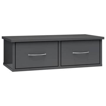 Wall-Mounted Drawer Shelf - High Gloss Grey 60x26 cm | Hipo Market