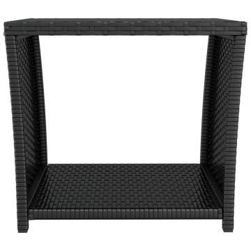 Stylish Tea Table with Glass Top - Black Poly Rattan