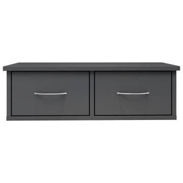 Wall-Mounted Drawer Shelf - High Gloss Grey 60x26 cm | Hipo Market