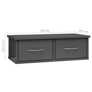 Wall-Mounted Drawer Shelf - High Gloss Grey 60x26 cm | Hipo Market