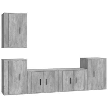 5 Piece Concrete Grey TV Cabinet Set | Stylish & Practical