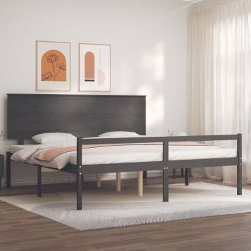 Grey Solid Wood Bed Frame with Headboard - 200x200 cm