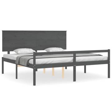 Grey Solid Wood Bed Frame with Headboard - 200x200 cm