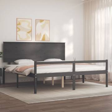 Grey Solid Wood Bed Frame with Headboard - 200x200 cm