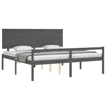 Grey Solid Wood Bed Frame with Headboard - 200x200 cm