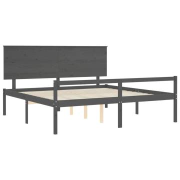 Grey Solid Wood Bed Frame with Headboard - 200x200 cm