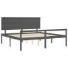 Grey Solid Wood Bed Frame with Headboard - 200x200 cm