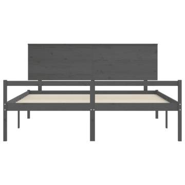 Grey Solid Wood Bed Frame with Headboard - 200x200 cm