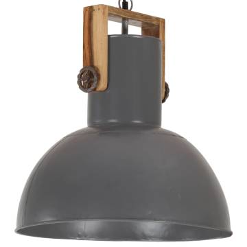 Industrial Hanging Lamp 25W Grey Round Mango Wood 42cm E27