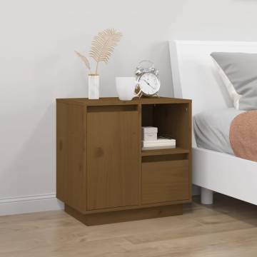 Elegant Honey Brown Bedside Cabinet - Solid Pine Wood