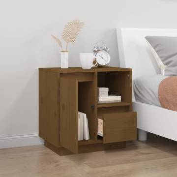 Elegant Honey Brown Bedside Cabinet - Solid Pine Wood