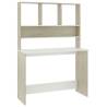 Stylish Desk with Shelf - White & Sonoma Oak | 110x45x157 cm