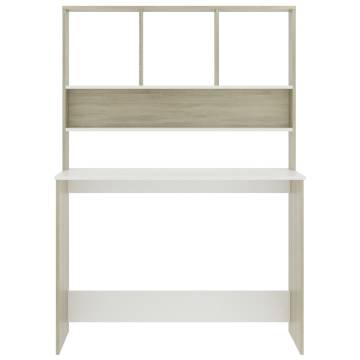 Stylish Desk with Shelf - White & Sonoma Oak | 110x45x157 cm