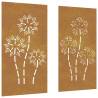 Garden Wall Decorations - Corten Steel Flower Design (2pcs)