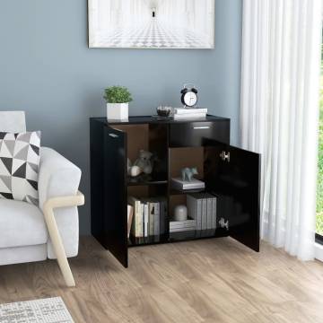 Stylish Black Sideboard - 80x36x75 cm Engineered Wood