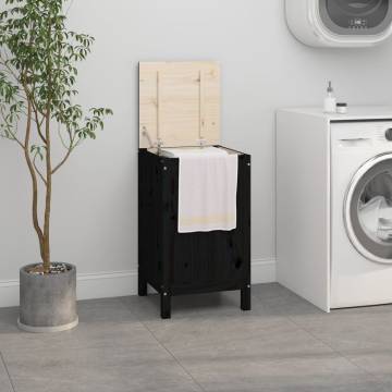 Laundry Box Black - 44x44x76 cm Solid Wood Pine - HipoMarket