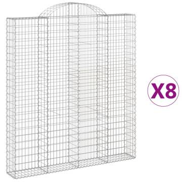 Arched Gabion Baskets (8 pcs) - Galvanised Iron | HipoMarket