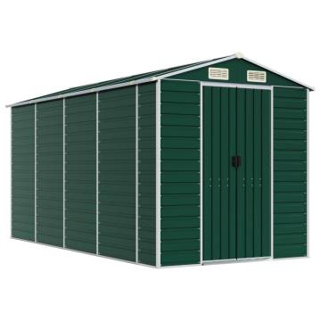 Garden Shed Green 191x385x198 cm Galvanised Steel | HipoMarket